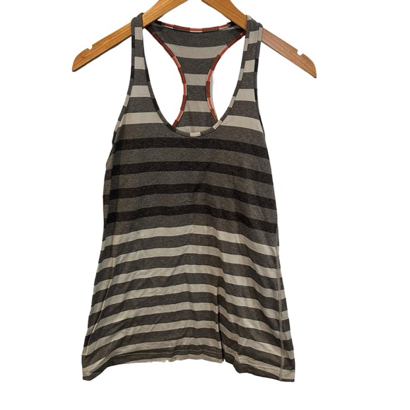 Lululemon Size 6? Cool Racerback Marshmallow Stripe Heathered Sand Dune Black - Picture 1 of 5